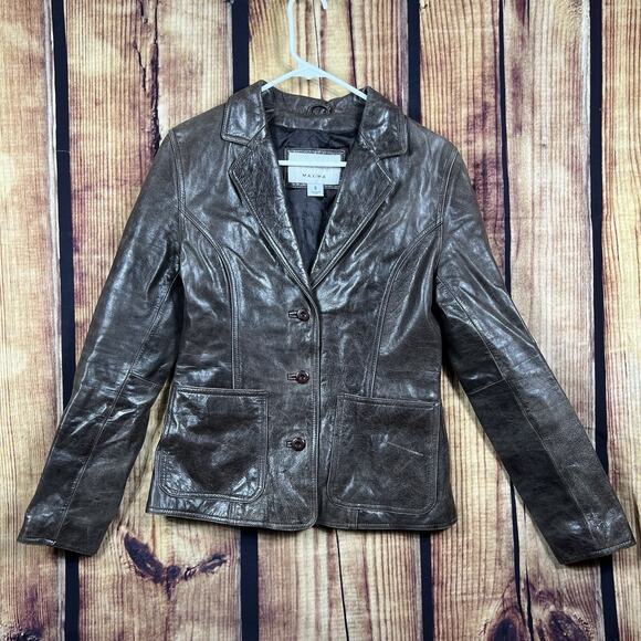 Vintage Wilsons Maxima Brown Collared Leather Jacket Women’s S Y2K Button Coat - Picture 1 of 11